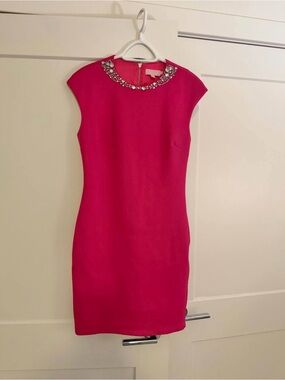 Ted Baker Hot Pink Jeweled-Neck Sheath Dress